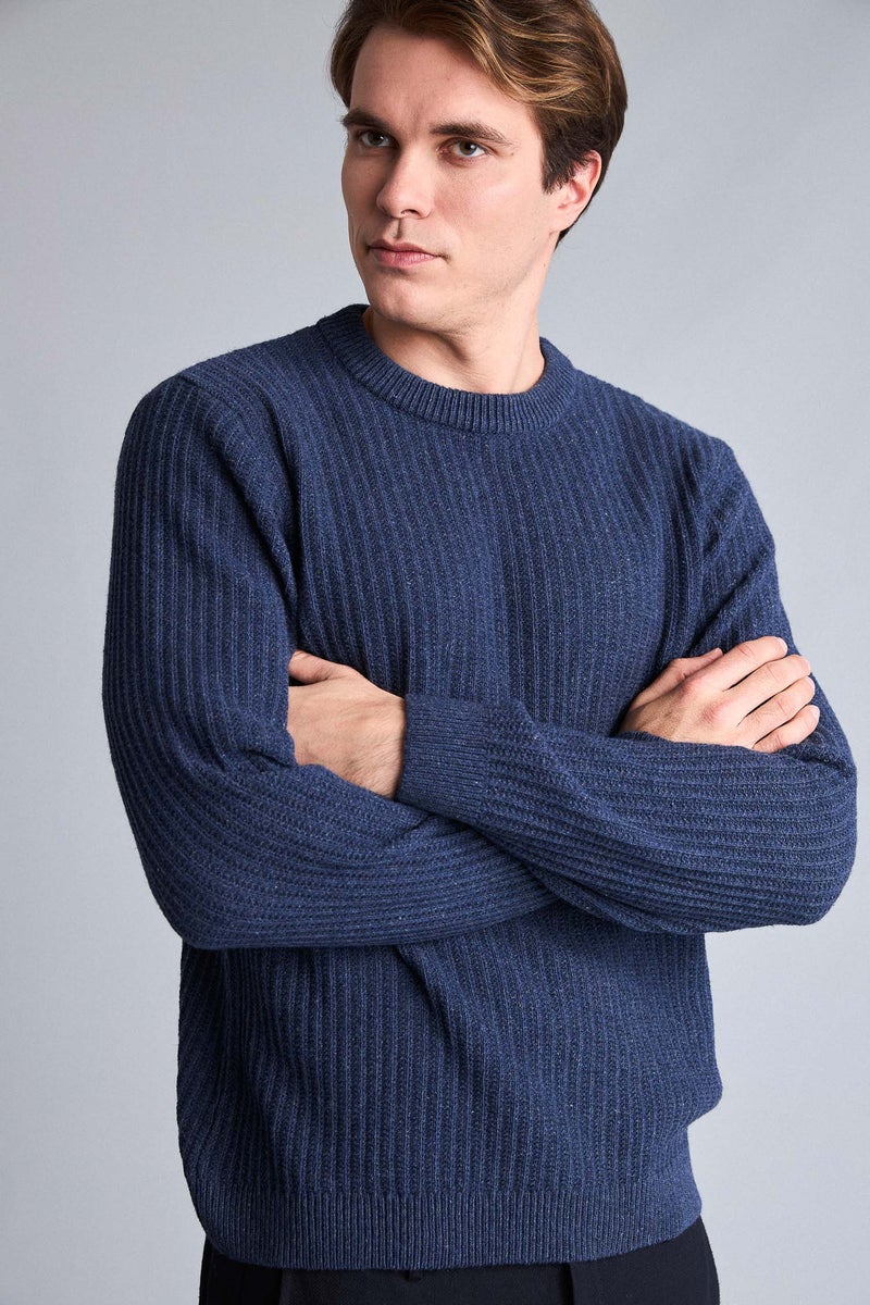 DeFacto Blue Man Standard Fit Crew Neck Knitwear Pullover Casual - Image 3