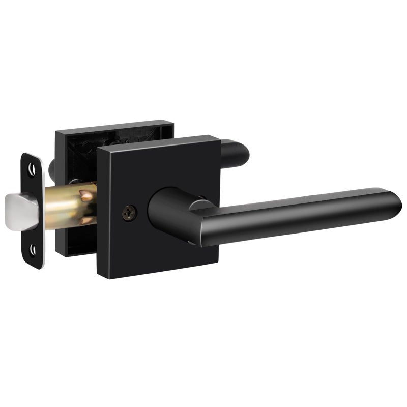 HOSOM Black Door Handle Interior Passage Door Lever for Hall and Closet Heavy Duty Reversible Door Handles Knob with Square Plate Left or Right Handing No Locking Matte Black - Image 1