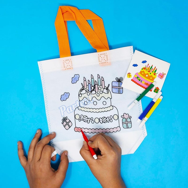 4AJ BAZAAR Birthday Popper DIY Reusable Bags | Kids Party Bags, Gift Bag, Kids Party Favour Bags, Candy Treat Goody Bag, Kids Party Favours for All Events (Set of 10; 37x22 cm) - Image 4