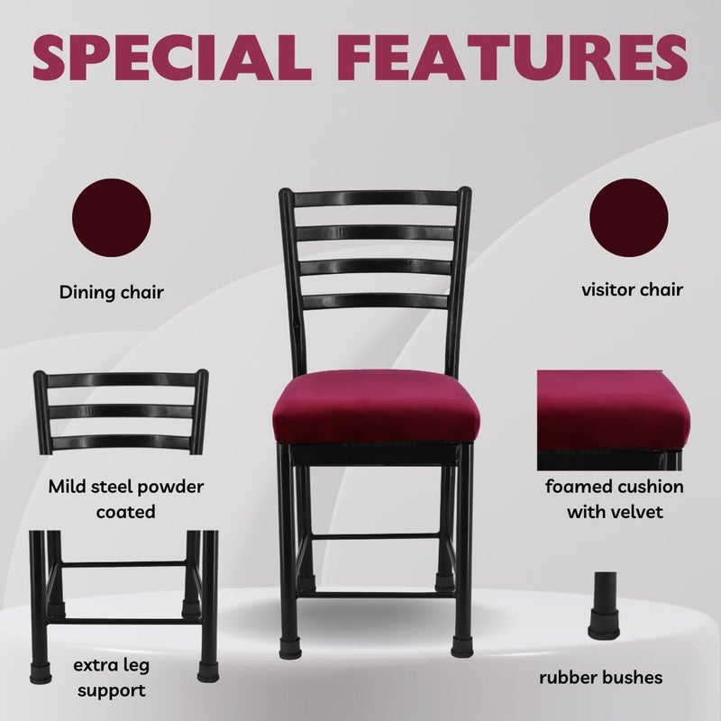 Zidle Asphalt Dining Visitor Set of 2 Maroon Velvet seat Cushion Chair for Living Room Cafe Home Restaurant Powder Coated Metal Legs Black Set of 2 1 Black 16 17 inches seat - Image 3