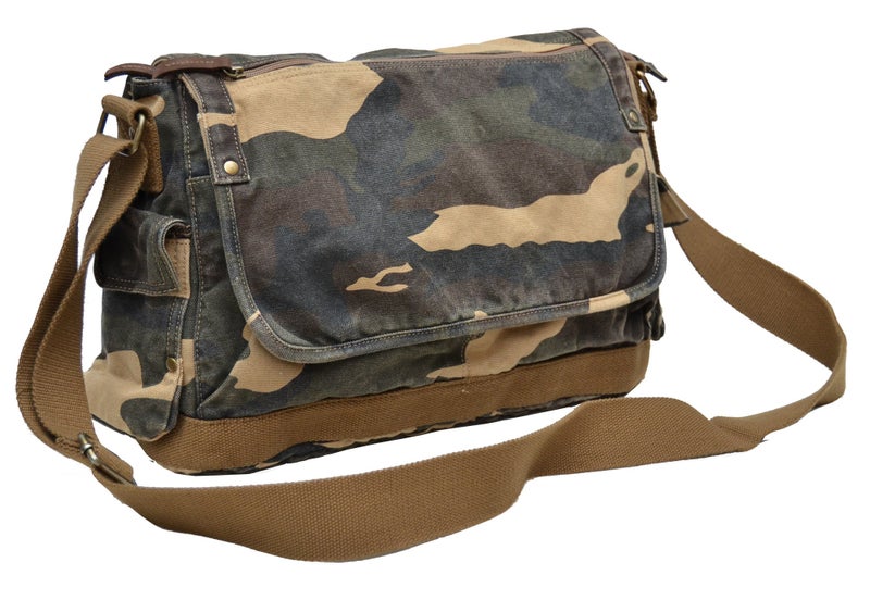 GOOTIUM Canvas Messenger Bag - Vintage Cross Body Shoulder Satchel, Camo - Image 2