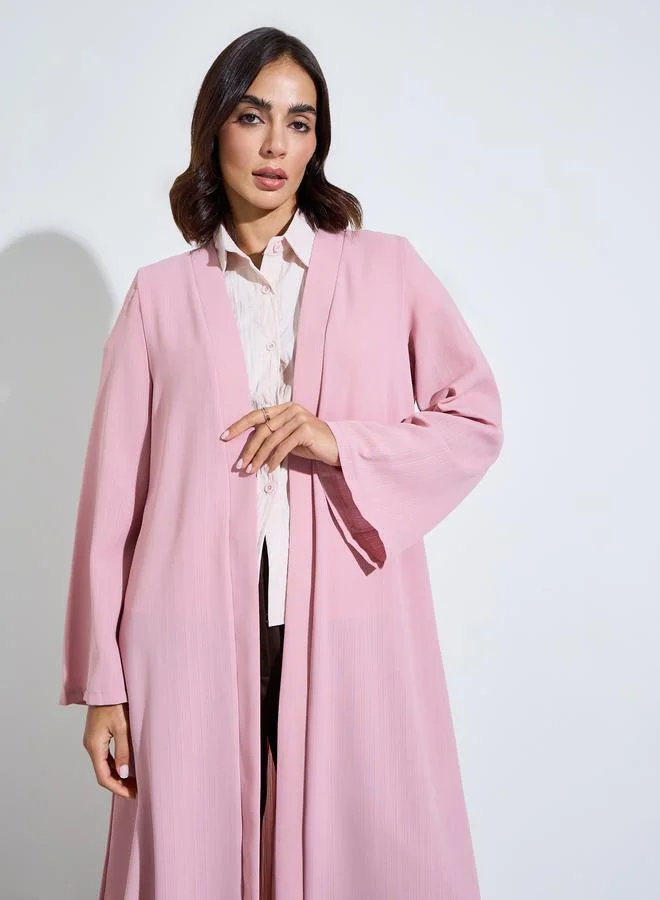 أميرة Light Pink Pleated Back Open Front Abaya