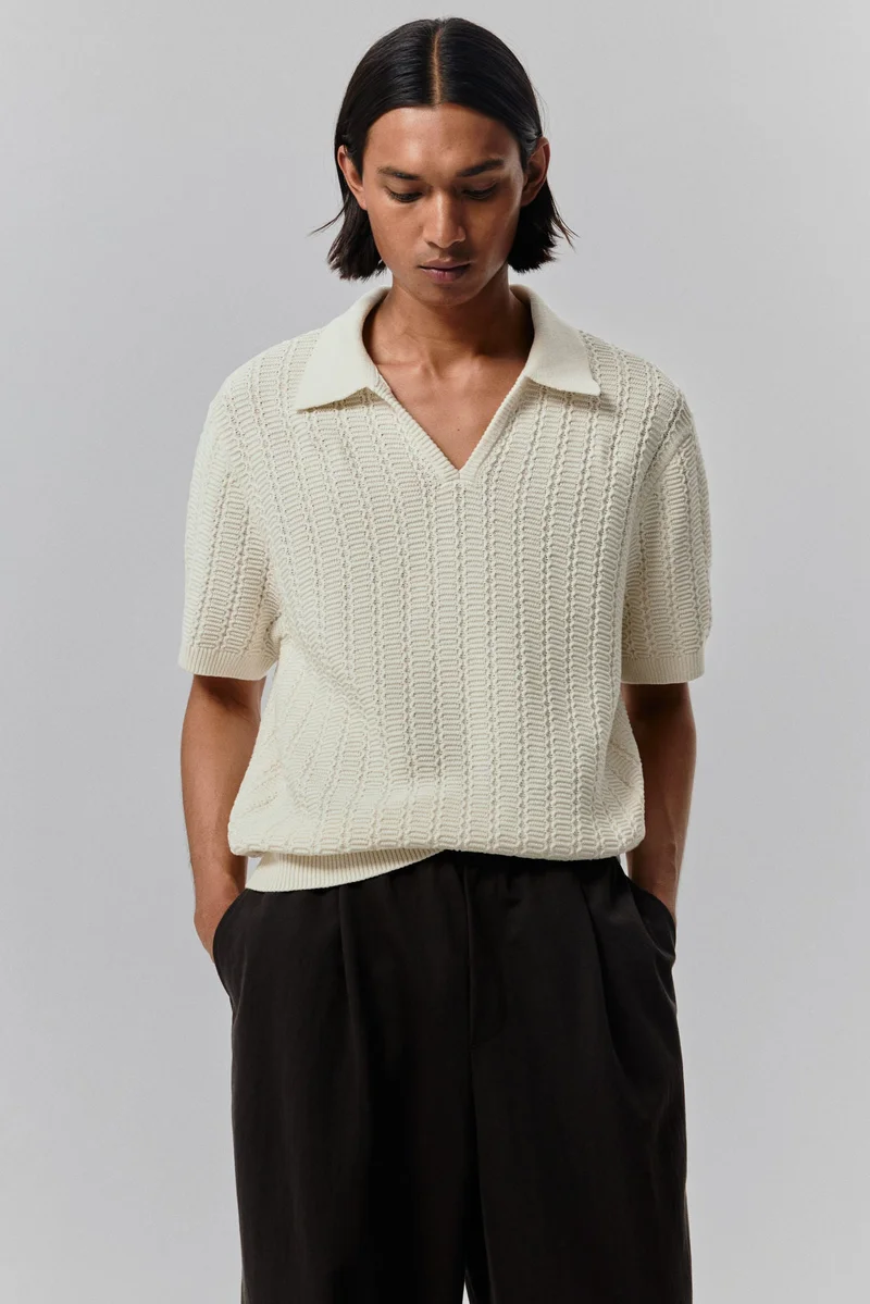 H&M Regular Fit Textured-knit polo shirt