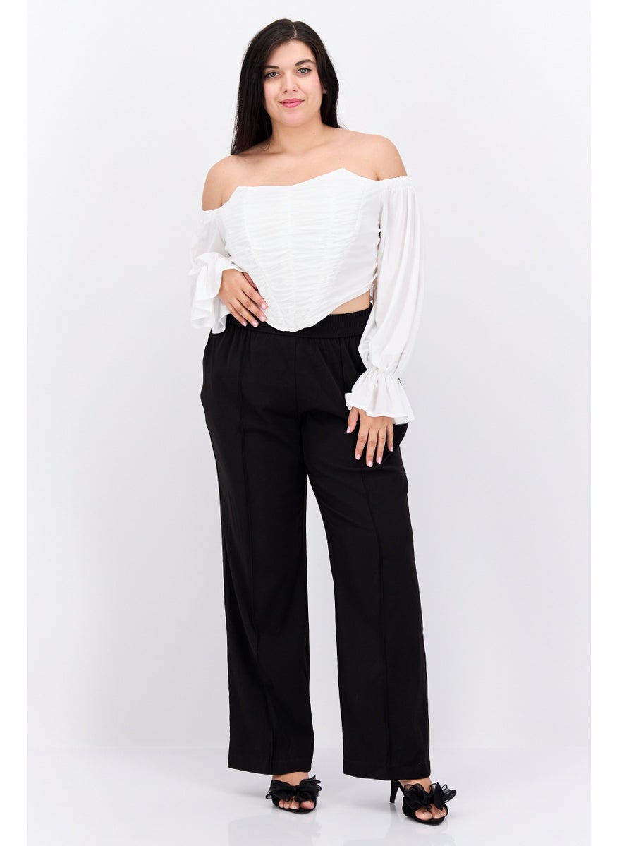 Jaded Rose Women Plus Size Off Shoulder Long Sleeve Solid Top, White  - Image 4