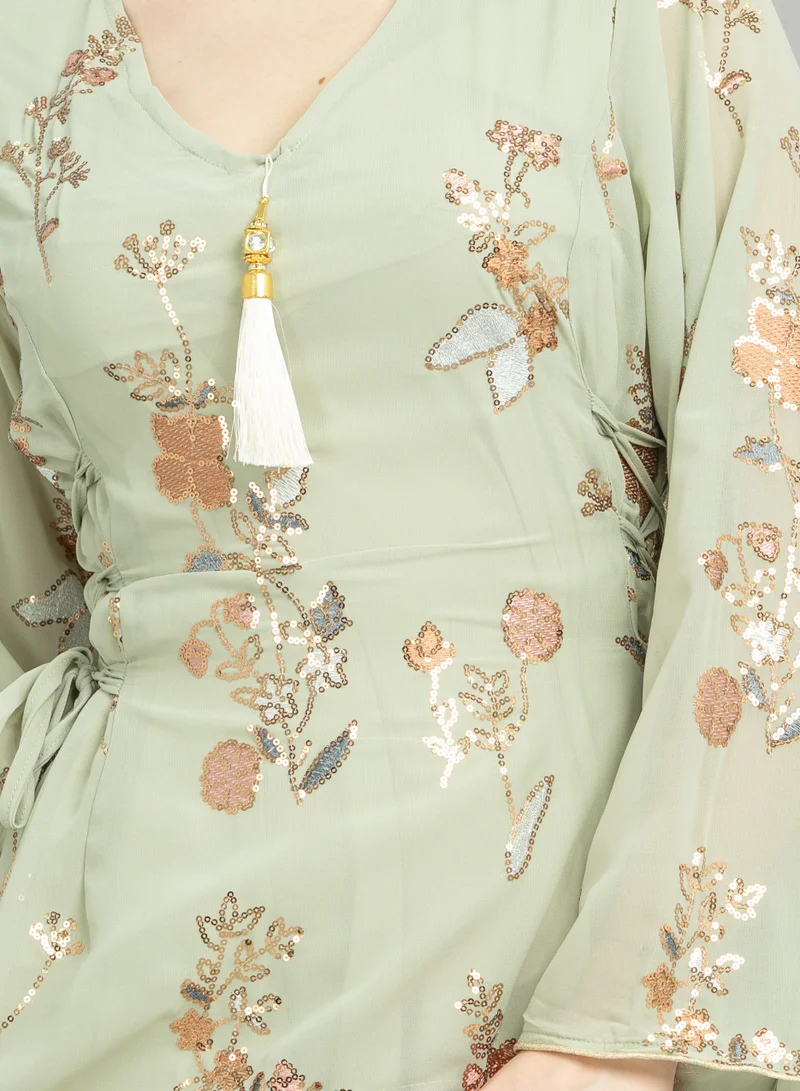 IKKXA Elegant Floral Embroidered Jalabiya CJ1081 Mint