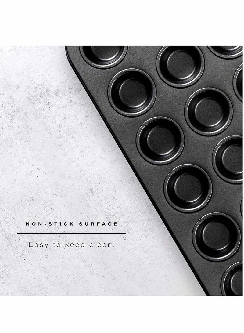 Bakeware, Bakeware Nonstick Mini Muffin Pan, 24 Cup - Black, Premium Quality Cupcake Pan with Nonstick Technology, Dishwasher Safe, No-Toxic Material, Commercial Grade Carbon Steel - Image 5