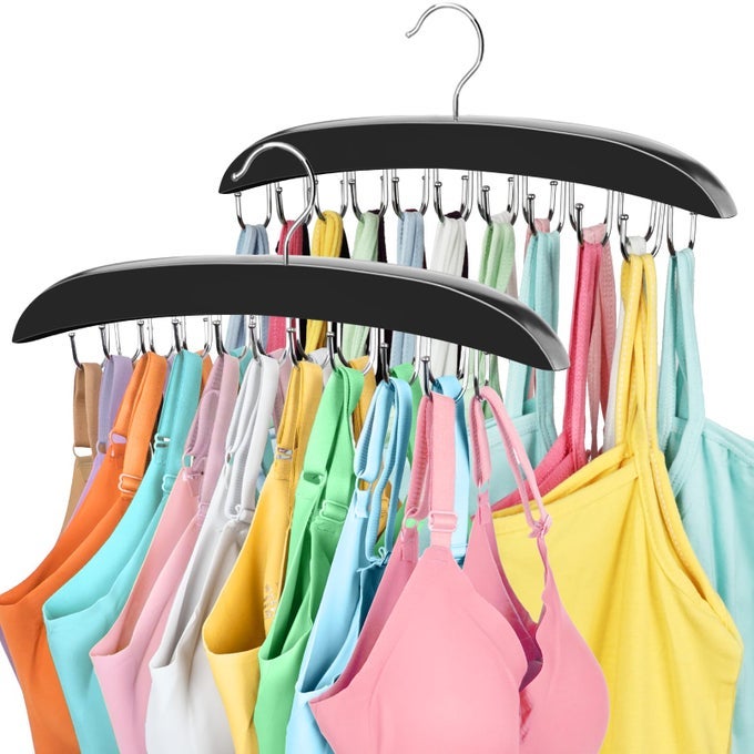 2 PACK BRA ORGANIZER FOR CLOSET 360 ROTATING BRA HANGER SPACE SAVING W20 FOLDABLE METAL HOOKS TANK TOP HANGER CLOSET ORGANIZERS AND STORAGE FOR CAMISOLESTANK TOPSBRASBELTSSCARVES BLACK