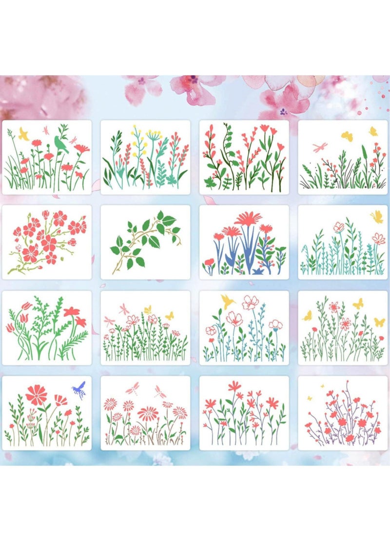 Captaintech 16Pcs Wildflower Stencils for Painting on Wood,Reusable Spring Field Plants Floral Wild Flower Painting Templates for Crafts Wall Scrapbooking Drawing DIY Card Making,4.7x5.9inch - Image 1