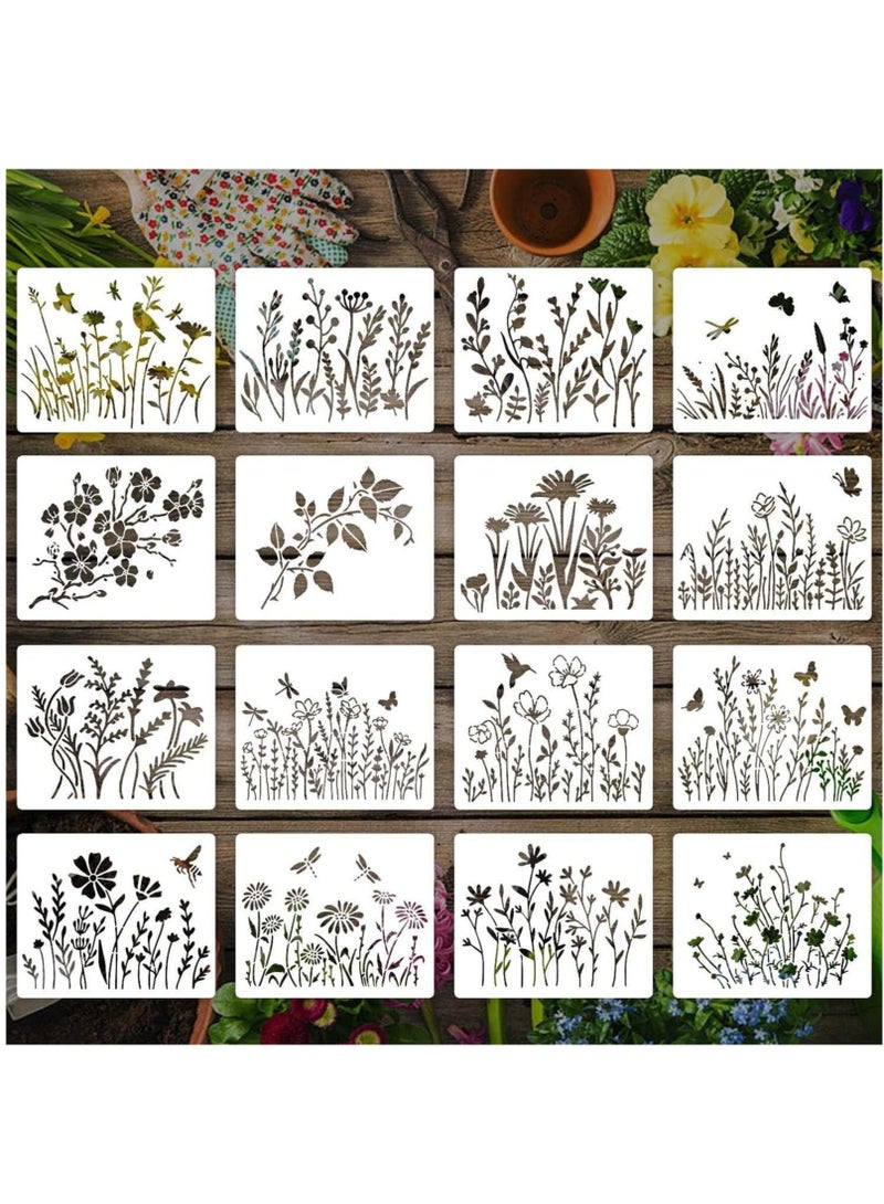 Captaintech 16Pcs Wildflower Stencils for Painting on Wood,Reusable Spring Field Plants Floral Wild Flower Painting Templates for Crafts Wall Scrapbooking Drawing DIY Card Making,4.7x5.9inch - Image 4