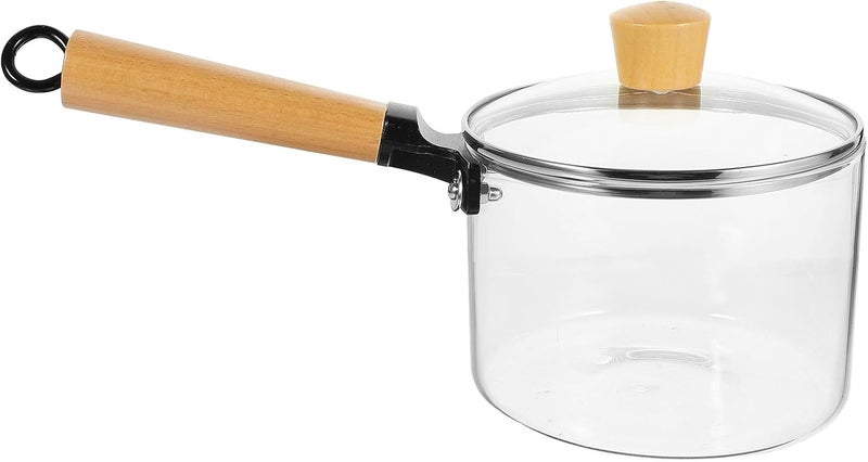 ABOOFAN Glass Cooking Pot with Lid 1500ml, Borosilicate Glass Saucepan with Single Wooden Handle, Multi-use Soup and Milk Pot for Electric and Ceramic Stoves - Image 1