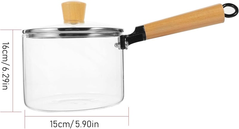 ABOOFAN Glass Cooking Pot with Lid 1500ml, Borosilicate Glass Saucepan with Single Wooden Handle, Multi-use Soup and Milk Pot for Electric and Ceramic Stoves - Image 2