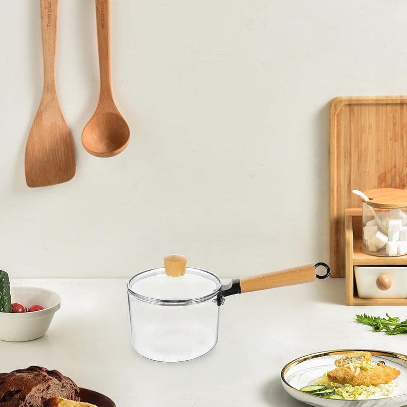 ABOOFAN Glass Cooking Pot with Lid 1500ml, Borosilicate Glass Saucepan with Single Wooden Handle, Multi-use Soup and Milk Pot for Electric and Ceramic Stoves - Image 3