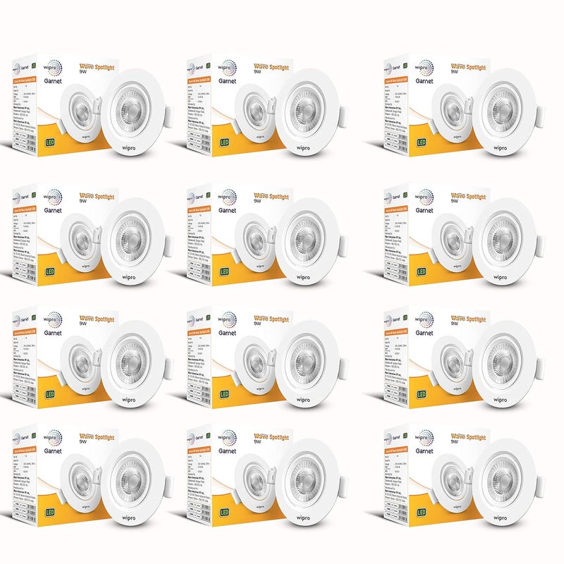 WIPRO Wipro Garnet 9W Round Led Wave SpotlightCob Spotlight for CeilingWarm White Light 2700KAdjustable DesignRecessed Tiltable Downlighter for False CeilingCutout 100 MmPack of 12  - Image 1