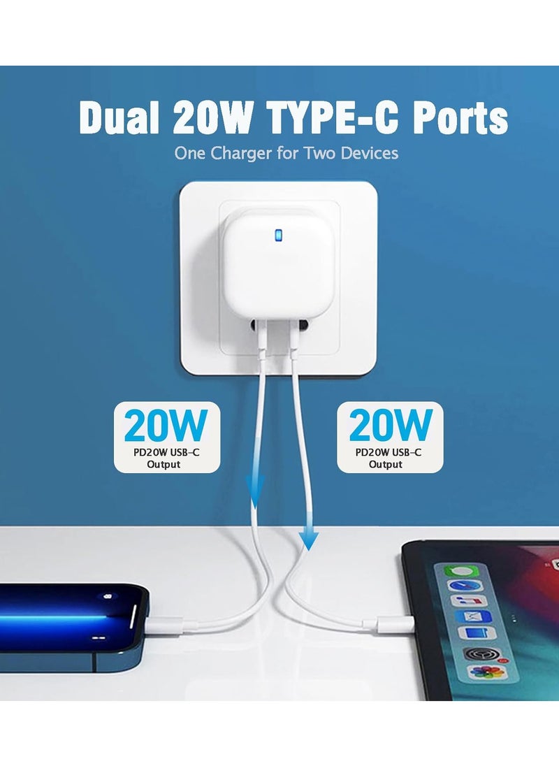 iPhone 20W Fast Charger | 20W Dual Type C USB C Fast Charger Plug Power, Adapter for iPhone 15/14/14 Plus/Pro/ 14 Pro Max/ 13/12/ 11/ X/Samsung/Pad/Speaker/AirPods
