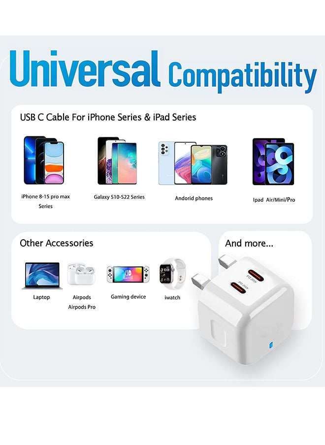 iPhone 20W Fast Charger | 20W Dual Type C USB C Fast Charger Plug Power, Adapter for iPhone 15/14/14 Plus/Pro/ 14 Pro Max/ 13/12/ 11/ X/Samsung/Pad/Speaker/AirPods