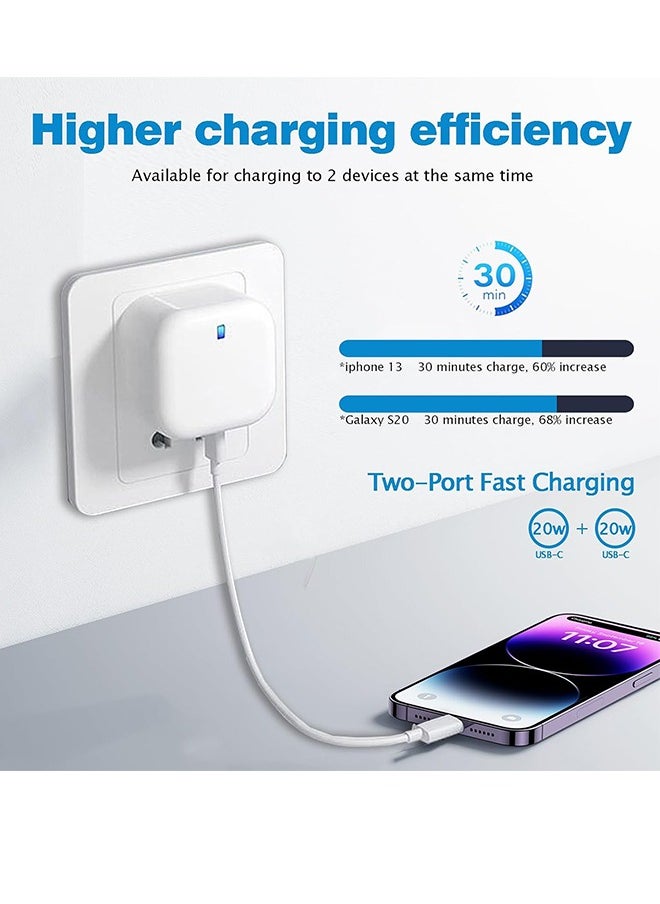 iPhone 20W Fast Charger | 20W Dual Type C USB C Fast Charger Plug Power, Adapter for iPhone 15/14/14 Plus/Pro/ 14 Pro Max/ 13/12/ 11/ X/Samsung/Pad/Speaker/AirPods