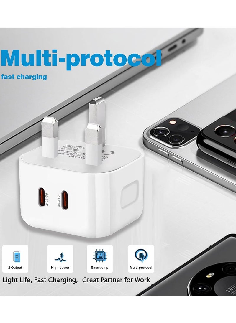 iPhone 20W Fast Charger | 20W Dual Type C USB C Fast Charger Plug Power, Adapter for iPhone 15/14/14 Plus/Pro/ 14 Pro Max/ 13/12/ 11/ X/Samsung/Pad/Speaker/AirPods