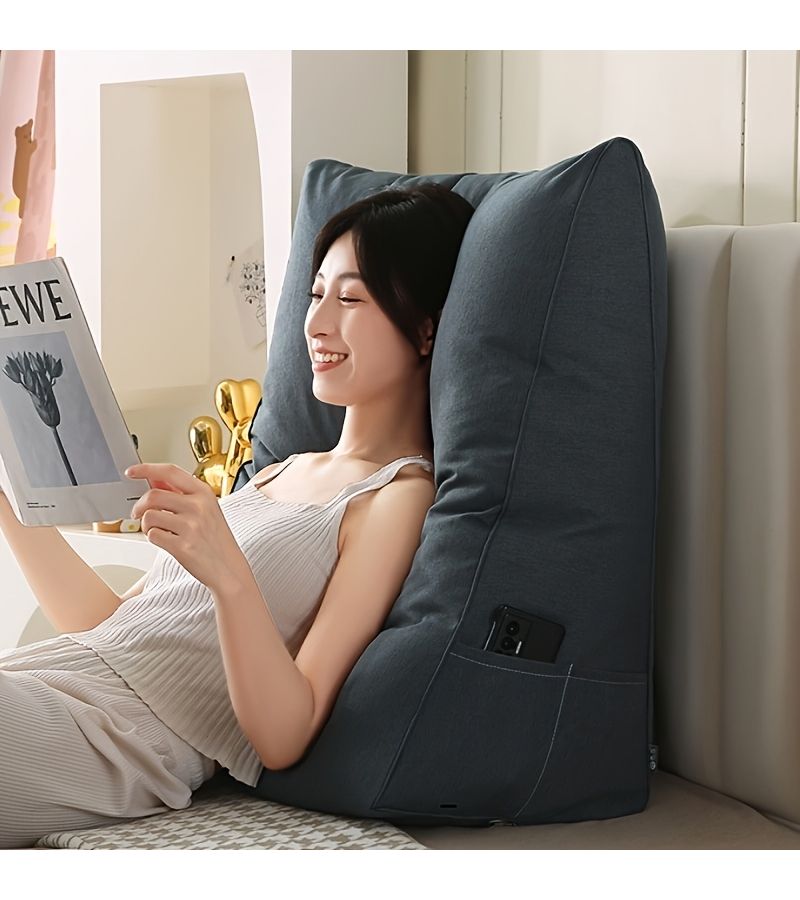 1pc Ink Gray Extra Large Bed Head Reading Cushion Comfortable Zipper Closure Washable Polyester Back Pillow for Cozy Bedroom Decor - Image 1