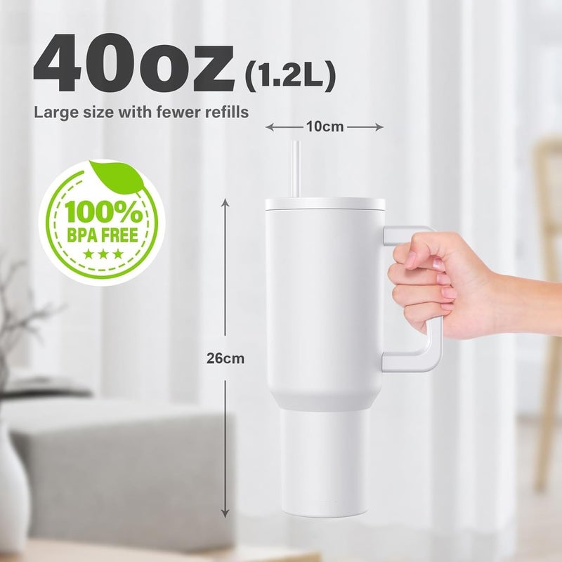 KELVEE 40oz Tumbler with Handle and Straw Lid Reusable Vacuum Insulated Stainless Steel Water Bottle Leakproof Coffee Sipper Mug for Keeping Beverages Hot or ColdPerfect for Travel White - Image 5