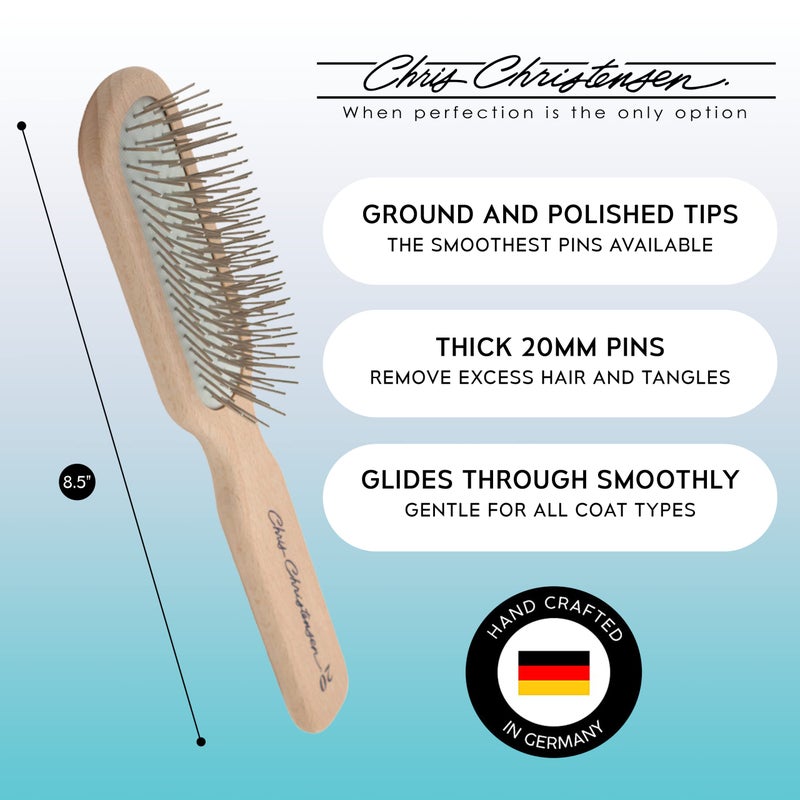 Chris Christensen 20 mm Oblong Pin Dog Brush, Original Series, Groom Like a Professional, Stainless Steel Pins, Lightweight Beech Wood Body, Ground and Polished Tips - Image 2