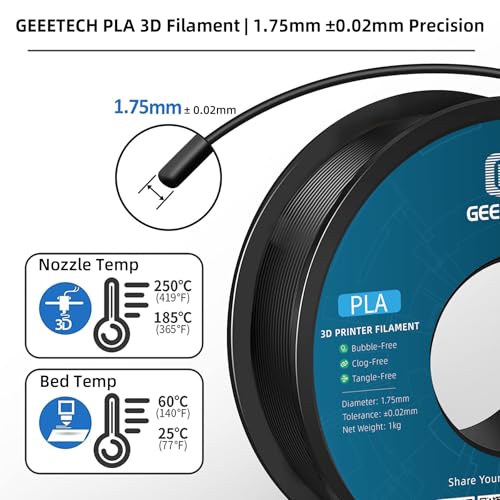 Geeetech PLA Filament 1.75mm, Neatly Wound Black 3D Printer Filament, Tangle-Free 1kg Spool (2.2lbs), Dimensional Accuracy +/- 0.02mm, Fits Most FDM 3D Printers - Image 2