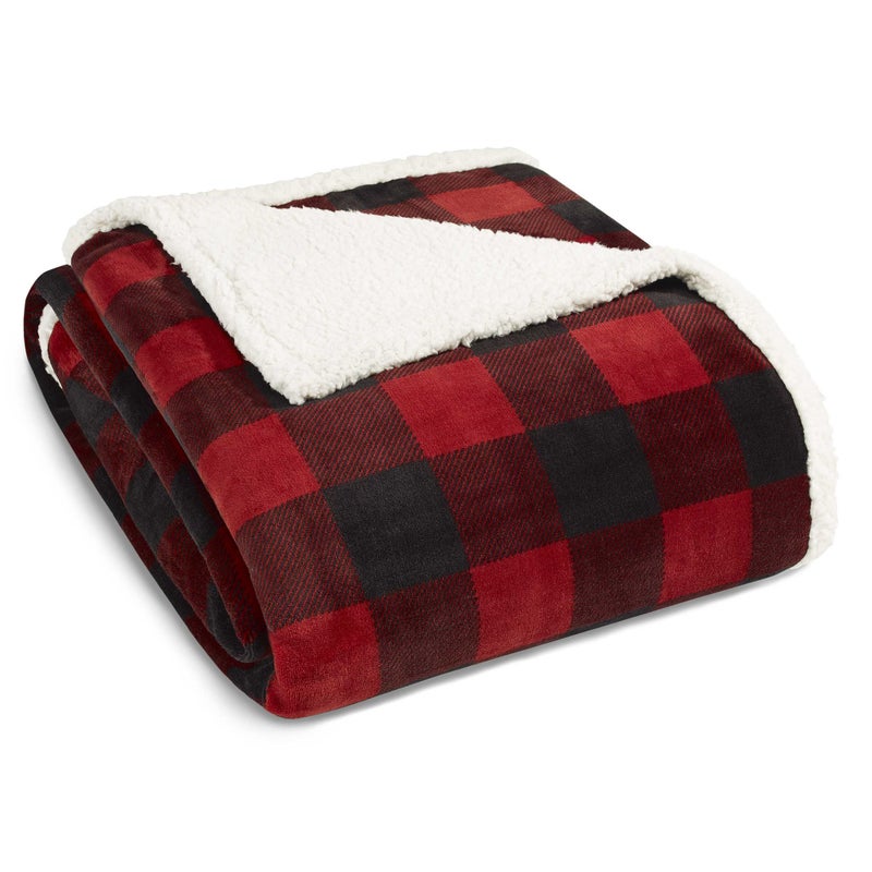 Eddie Bauer Eddie Bauer  Twin Blanket Reversible Sherpa Fleece Blanket Buffalo Plaid Bedding Super Soft Cozy Home Decor Red Check Twin 