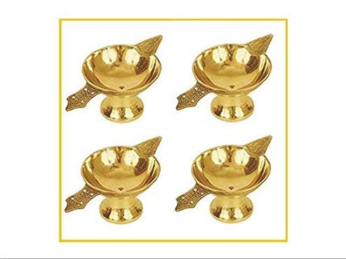 Rolimoli Pure Brass Akhand Laxmi Diya Oil Deepak for Daily use Pooja Dia (Size No 1, Set of 4) - Image 1