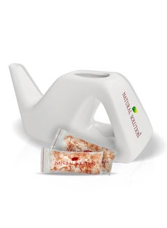 Natural Solution Natural Solution Ceramic Neti Pot, Congestion Relief Filled with 100% Natural Pink Himalayan Salt, Refillable for Breathing Difficulties & Allergy Relief 
