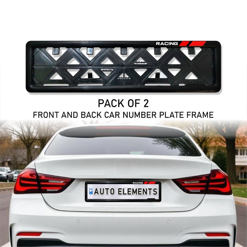 Auto Elements Car Number Plate Frame Car Licance Plate Guard Protector in Red Racing Unique Design (Pack of 2 Front and Rear for Car) - Image 2