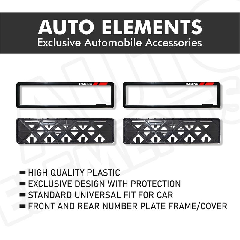 Auto Elements Car Number Plate Frame Car Licance Plate Guard Protector in Red Racing Unique Design (Pack of 2 Front and Rear for Car) - Image 3
