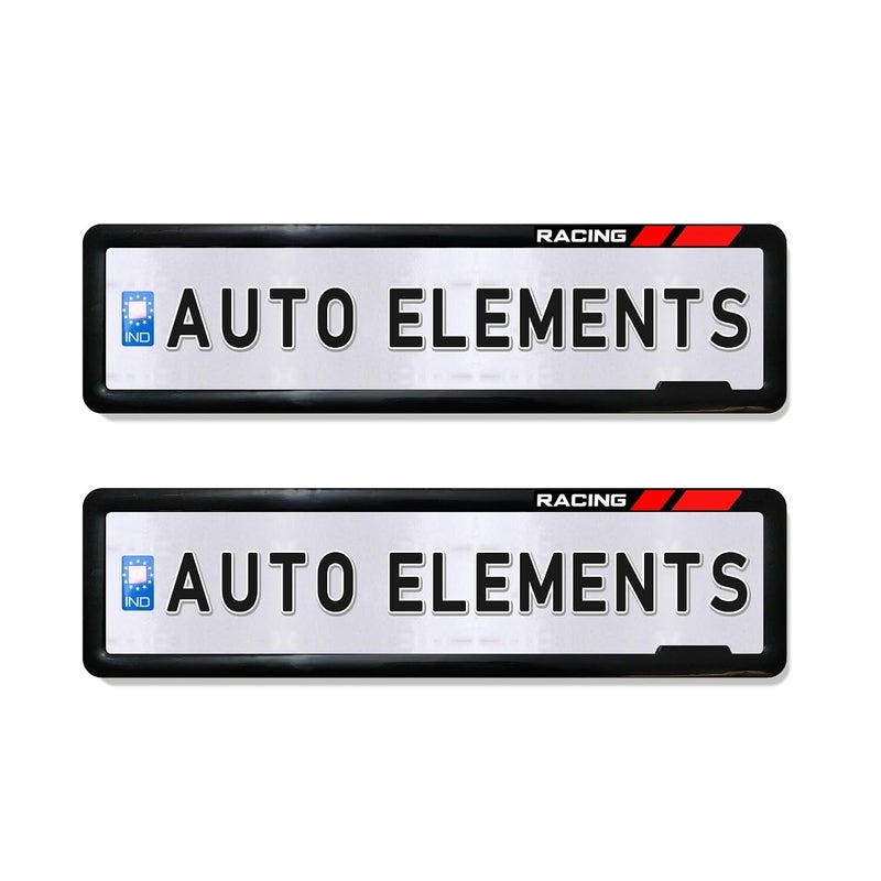 Auto Elements Car Number Plate Frame Car Licance Plate Guard Protector in Red Racing Unique Design (Pack of 2 Front and Rear for Car) - Image 1