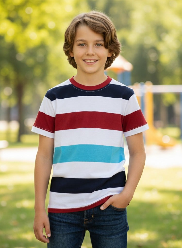 A trendy T-shirt with stylish stripes. Short-sleeved crew neck T-shirt - Image 2