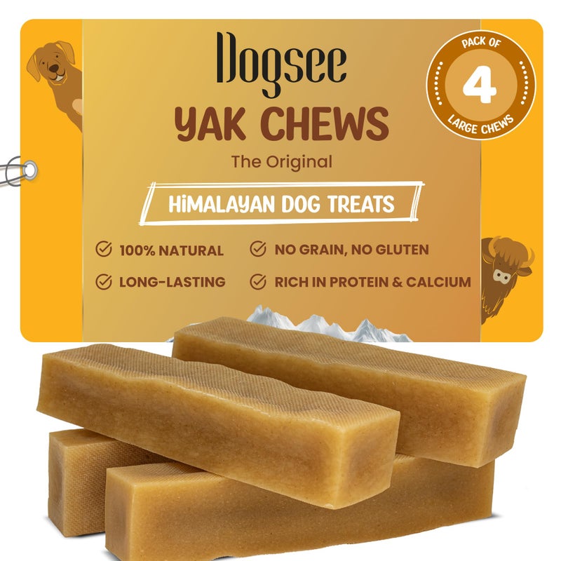 Dogsee Original Yak Cheese Himalayan Dog Chews 1lb (Large - 4 Bars) | 100% All Natural | Dog Treats Large Breed | Dog Chews Long Lasting for Aggressive Chewers | High Protein Dental Sticks - Image 1
