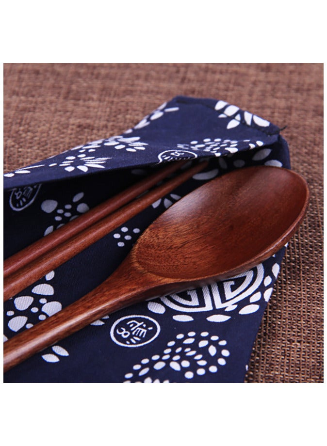 3-Piece Chopsticks And Spoon Cutlery Set Outdoor Camping Travel Utensils Reusable Tableware Spoon for Eating with Cloth Bag Brown  - Image 2