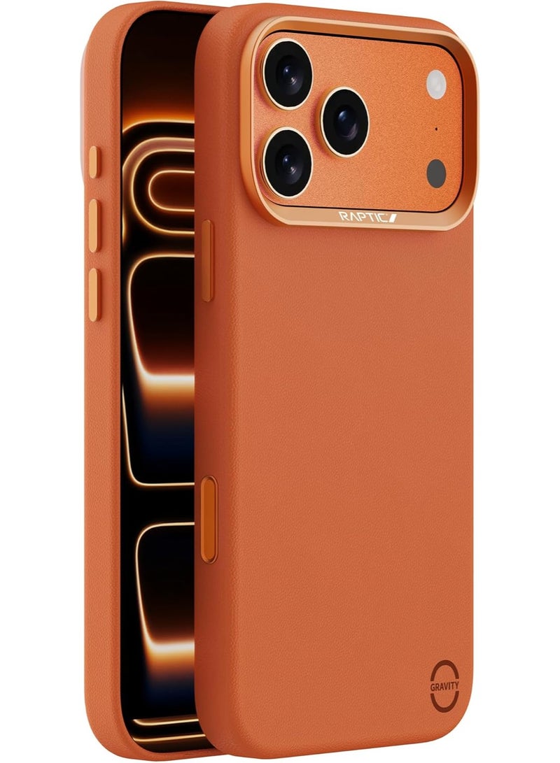 RAPTIC حافظة أوربان نانو لجهاز آيفون 17 برو متوافقة مع ماغسيف [زر التحكم بالكاميرا المغطى] غطاء خفيف الوزن للغاية من الجلد الصناعي النباتي [معيار عسكري 2م] مقاوم للخدوش - برتقالي - Image 1