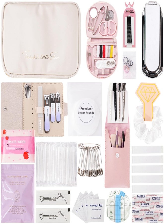 VEAPILS Wedding Day Emergency Kit for Bride, 39 Pc Essential Items for Brides Daily Use Women Wedding Gift, Travel Kit Personal Care Survival Set With Bride Makeup Bag - Wedding Emergency Kit Supplies (White) - Image 1