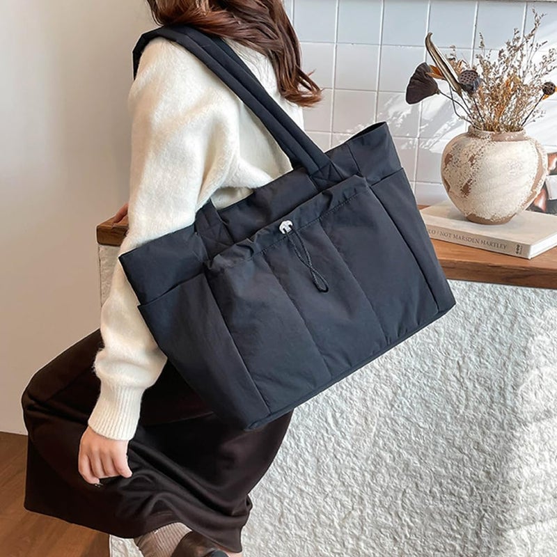 Geelyda Puffer Tote Bag with Cup Holder & Laptop Compartment & Trolley Sleeve for Travel, Work, Nurse, Teacher, Women - Image 2