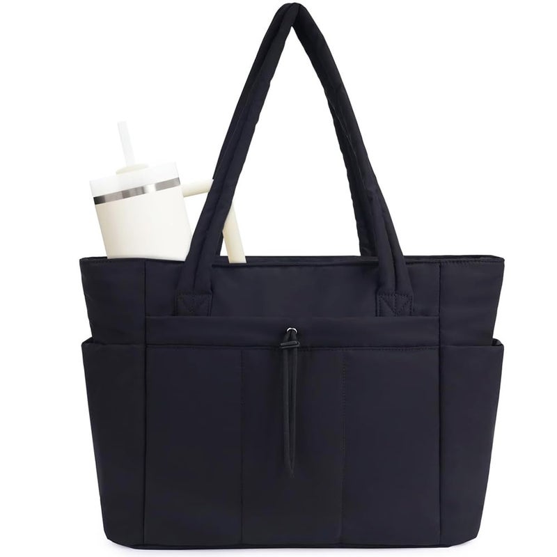 Geelyda Puffer Tote Bag with Cup Holder & Laptop Compartment & Trolley Sleeve for Travel, Work, Nurse, Teacher, Women - Image 1