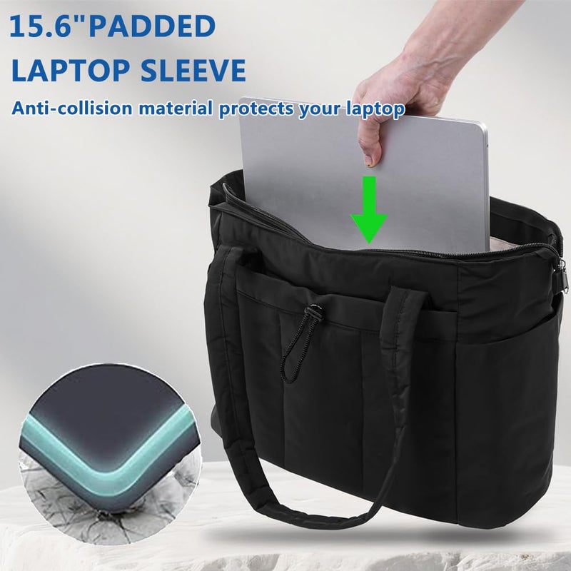 Geelyda Puffer Tote Bag with Cup Holder & Laptop Compartment & Trolley Sleeve for Travel, Work, Nurse, Teacher, Women - Image 5