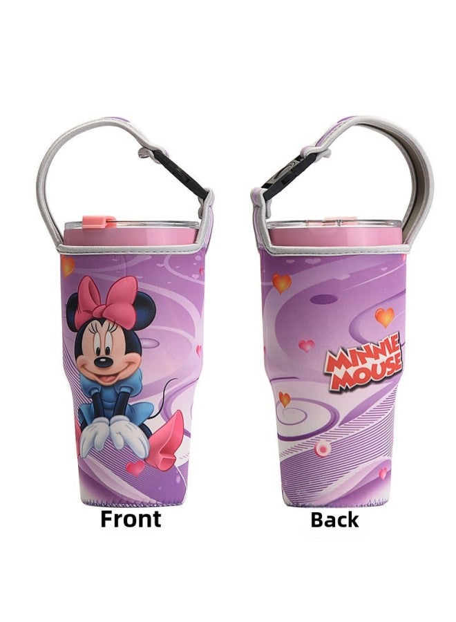 Diving Cloth Cup Cover Car Cup Cloth Cover Printing Protective Cover Ice Bully Cup Cover Creative Cartoon-Color:Minnie Sitting Purple-Capacity:900ml - Image 1