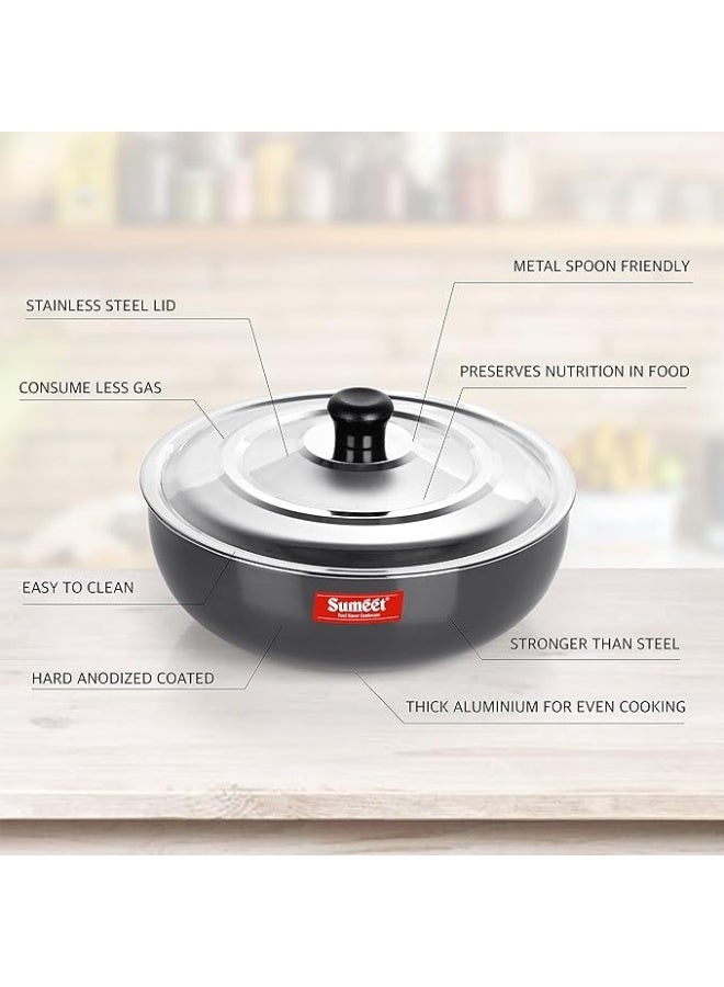 Sumeet 3mm Aluminium Hard Anodized Deep Tasla with Stainless Steel Lid Size No. - 11 (20cm Dia. 1.8L Capacity) - Image 4