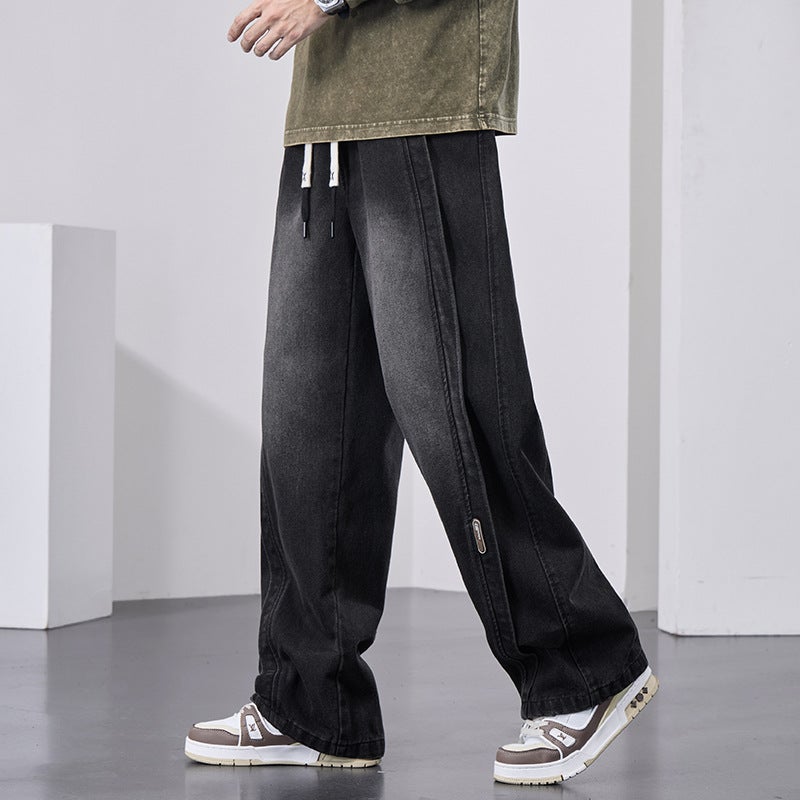 Jeans Mens Spring and Autumn Loose plus size Fashion Brand American Style Workwear Wide Leg Straight Retro Casual Pants for Men A502 Black - Image 4