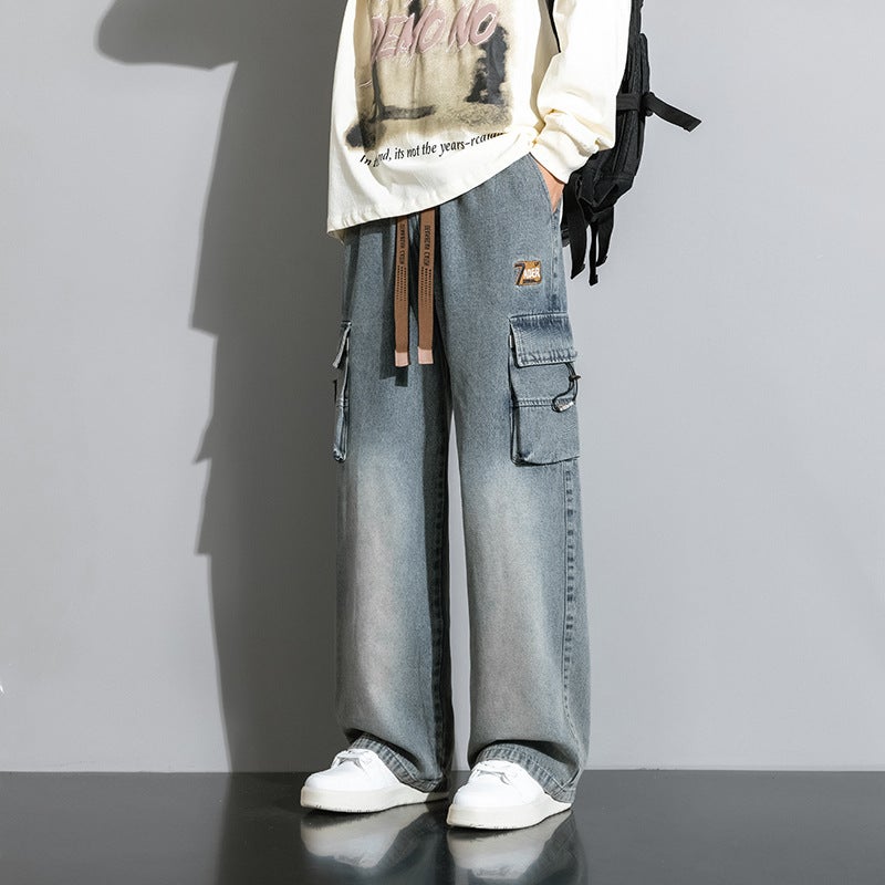 Jeans Mens Spring and Autumn Loose plus size Fashion Brand American Style Workwear Wide Leg Straight Retro Casual Pants for Men A502 Black - Image 5