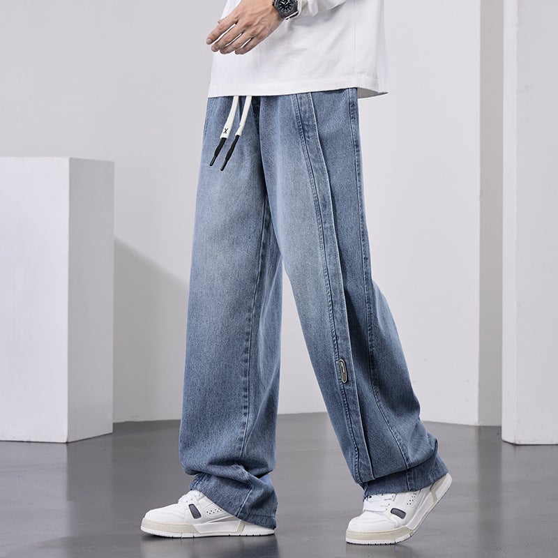 Jeans Mens Spring and Autumn Loose plus size Fashion Brand American Style Workwear Wide Leg Straight Retro Casual Pants for Men A502 Black - Image 3