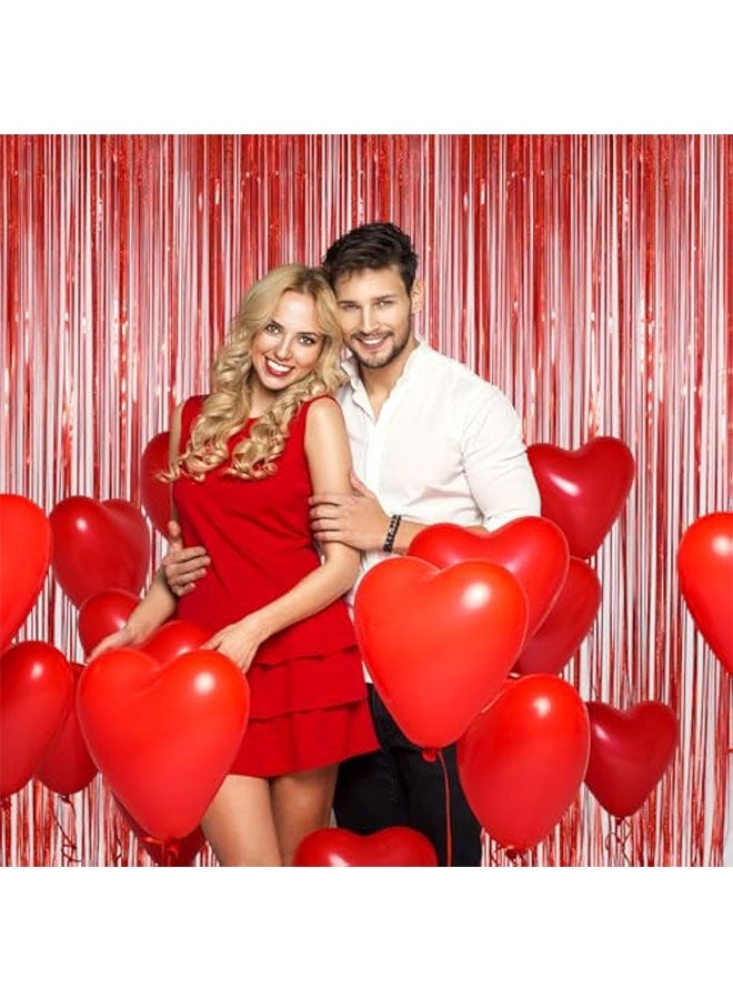 2 Pack Red Tinsel Foil Fringe Curtains Backdrop, Sparkle Tinsel Backdrop Curtains for  Wedding party graduation ceremony Birthday Party Decorations ﻿ - Image 4