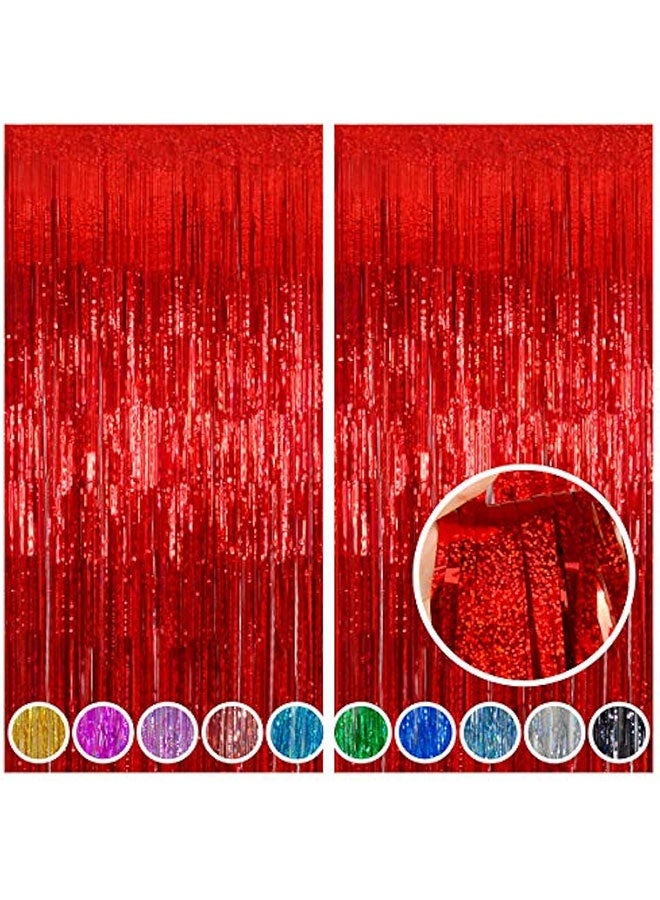 2 Pack Red Tinsel Foil Fringe Curtains Backdrop, Sparkle Tinsel Backdrop Curtains for  Wedding party graduation ceremony Birthday Party Decorations ﻿ - Image 1