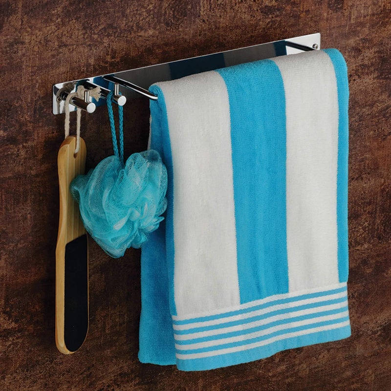 Plantex Stainless Steel Towel Rod with Hooks for Bathroom/Towel Stand for Kitchen/Towel Hanger/Hook Rail/Bathroom Accessories (Chrome) - Image 3