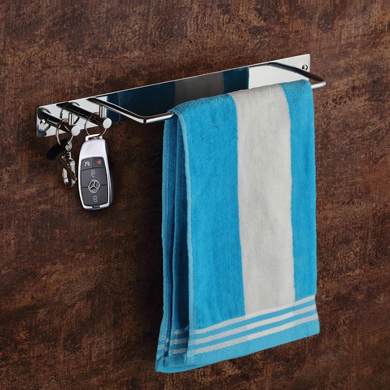Plantex Stainless Steel Towel Rod with Hooks for Bathroom/Towel Stand for Kitchen/Towel Hanger/Hook Rail/Bathroom Accessories (Chrome) - Image 5