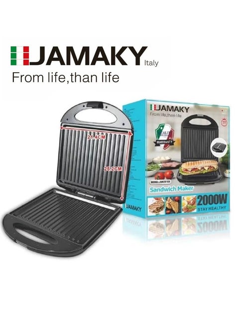 Sandwich Maker 2000 Watt with Italian technology - with Fixed Grill, JMK2010A, Powerful Heater for Quick Setting, Beautifully Designed, Easy to Use and Powerful Heater