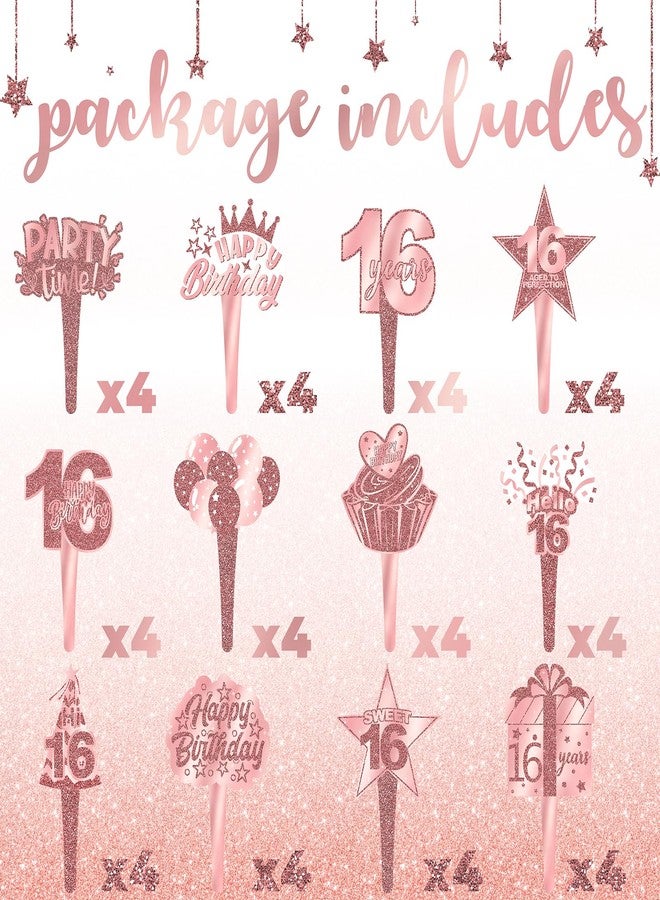 Celee 48 PCS 16th Rose Gold Cupcake Toppers - Perfect for 16th Birthday Party Decorations, Milestone Celebrations, and Elegant Events - Image 3